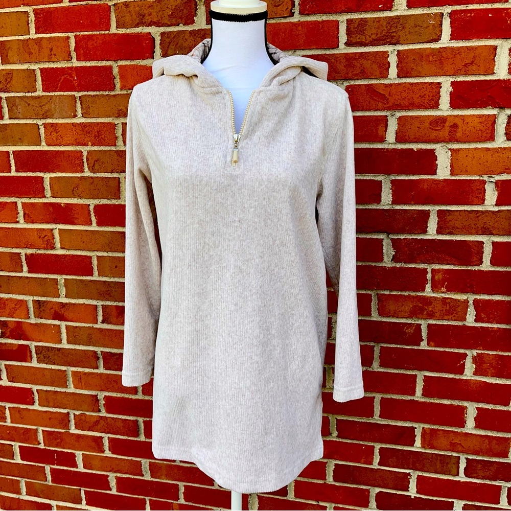 Vintage New Look Creme Long Sleeve Ribbed Velour Hoodie Womens Small